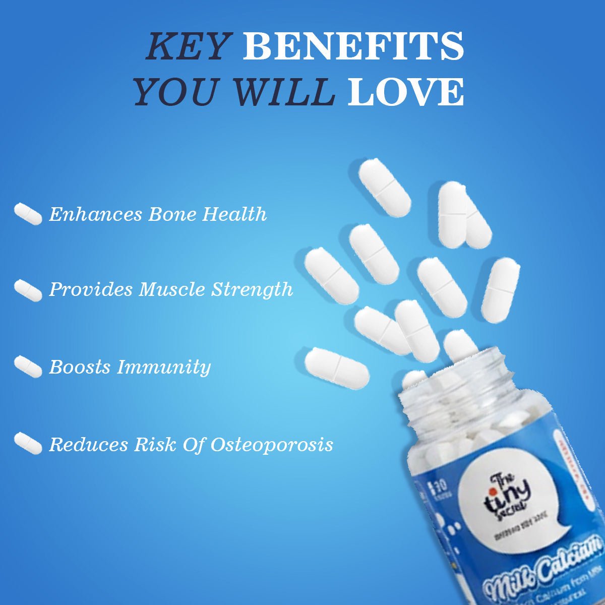 Natural Milk Calcium | For Bone and Joint Health | 60 Tablets | Pack of 1 - The Tiny Secret