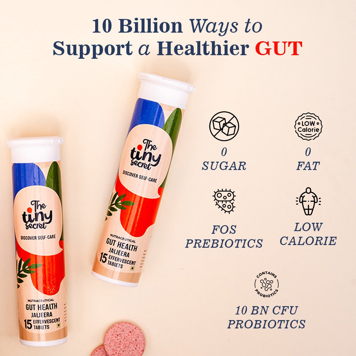 Gut Health Probiotic Effervescent Tablets | 30 Effevescent Tablets | Pack of 1 - The Tiny Secret