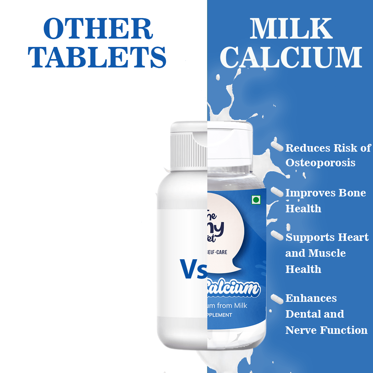 Natural Milk Calcium | For Bone and Joint Health | 60 Tablets | Pack of 1 - The Tiny Secret