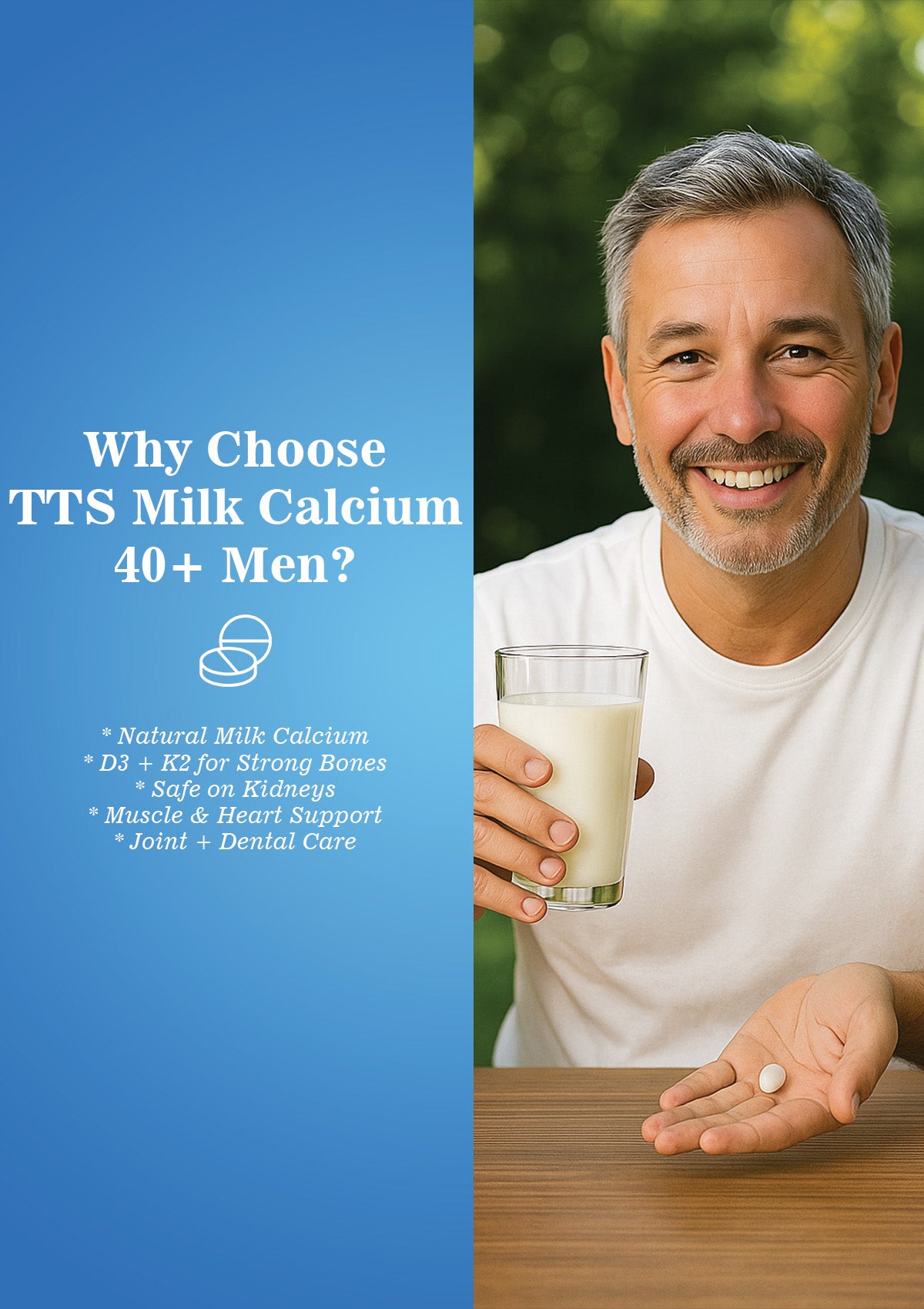 TTS Milk Calcium 40+ Men | Natural Milk Calcium | Bone, Muscle & Joint Support