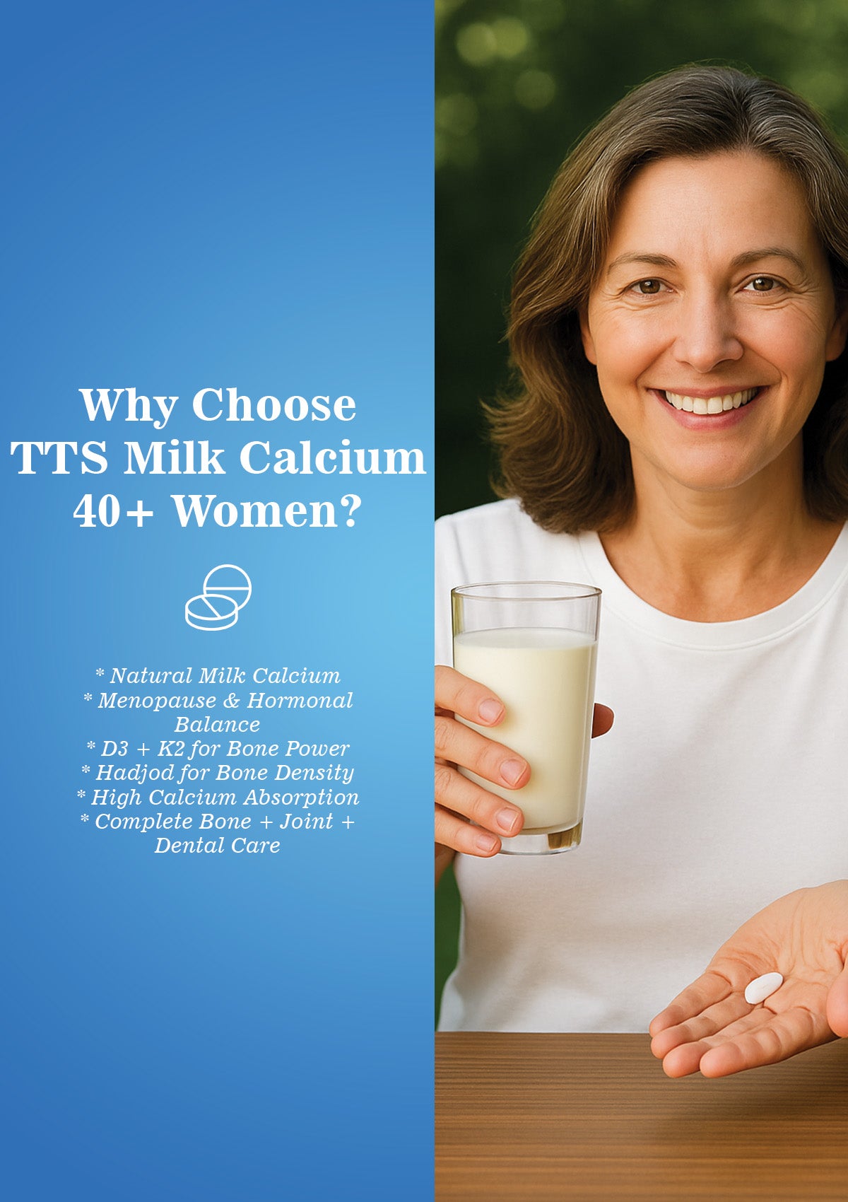 TTS Milk Calcium 40+ Women | Natural Milk Calcium | Bone, Joint & Menopause Support