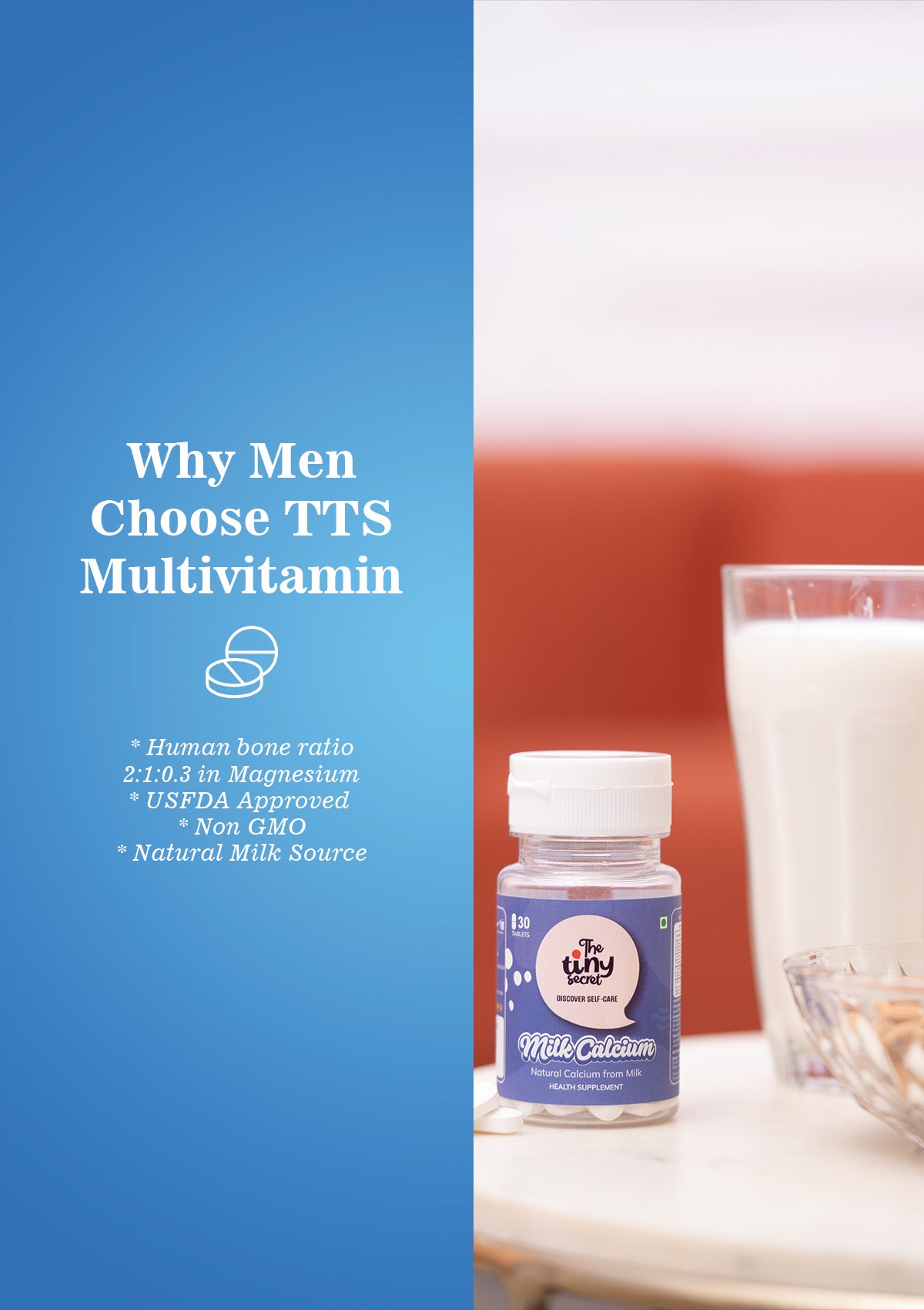 TTS Milk Calcium | Natural Milk Calcium Tablets | 60 Tablets | Bone, Joint & Muscle Support