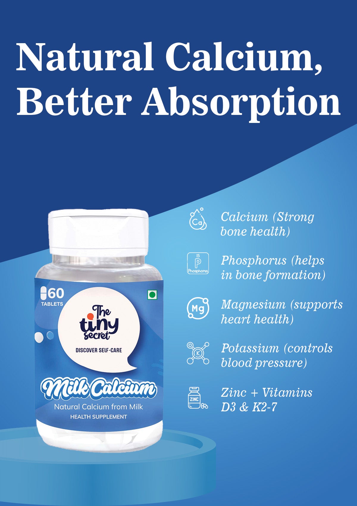TTS Milk Calcium | Natural Milk Calcium Tablets | 60 Tablets | Bone, Joint & Muscle Support