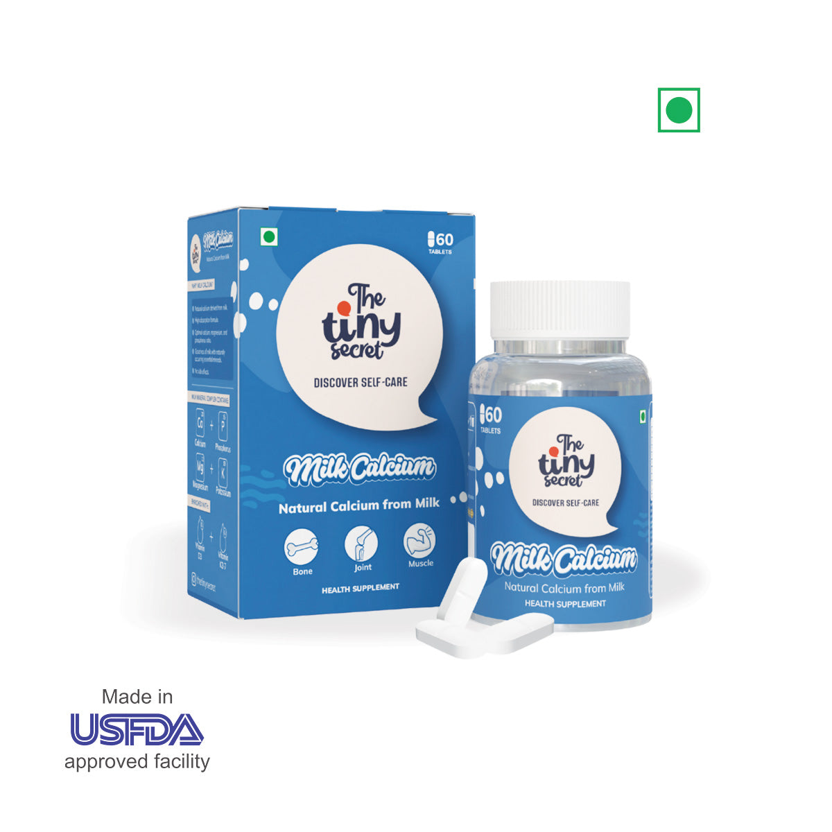 Natural Milk Calcium | For Bone and Joint Health | 60 Tablets | Pack of 1