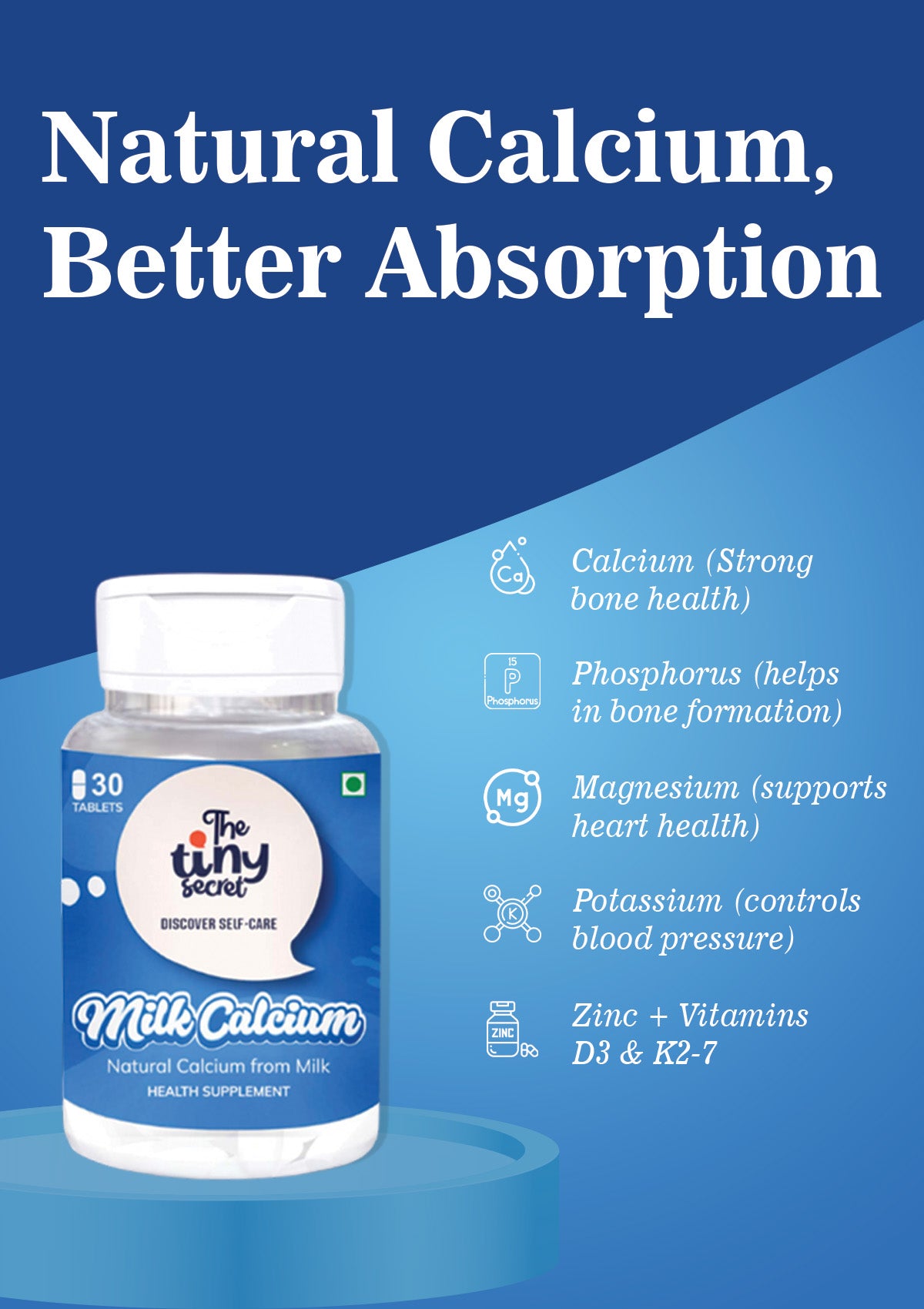 TTS Milk Calcium | Natural Milk Calcium Tablets | 30 Tablets | Bone, Joint & Muscle Support