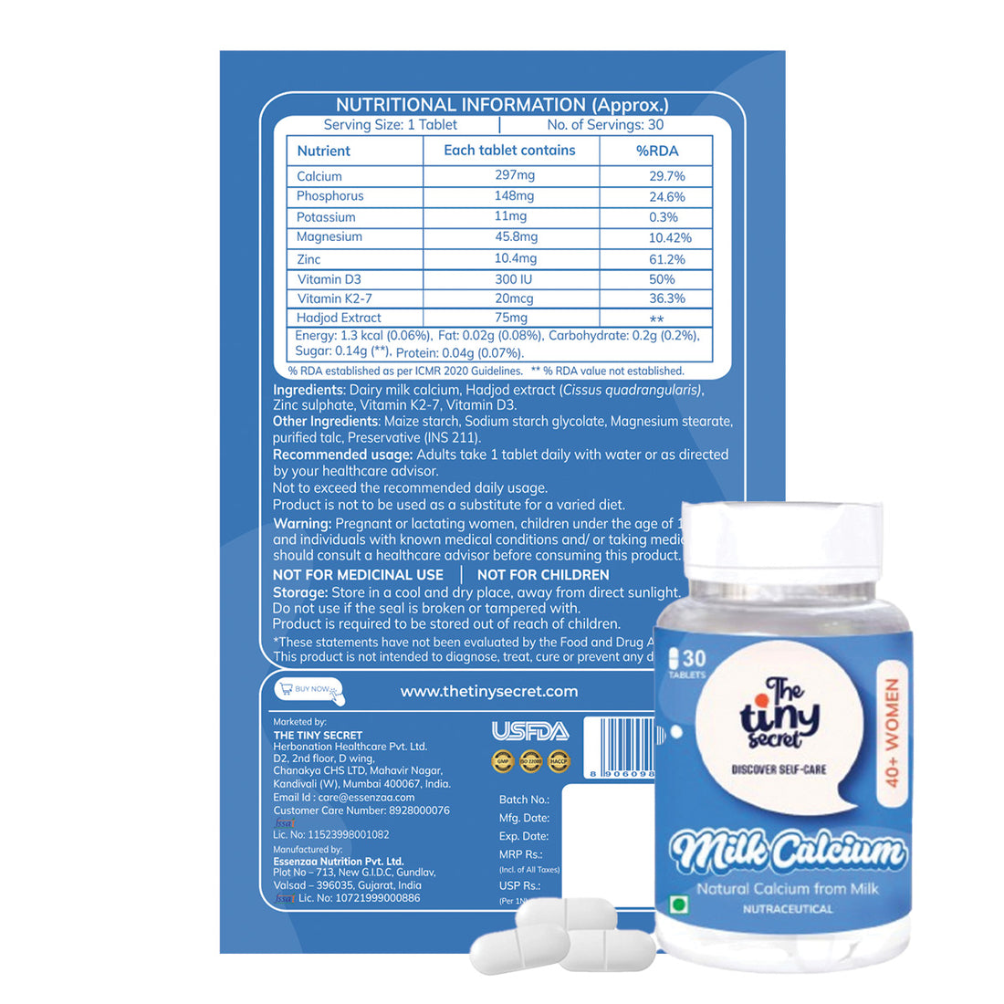 Milk Calcium Tablets for 40+ Women | 30 Tablets | Pack of 1