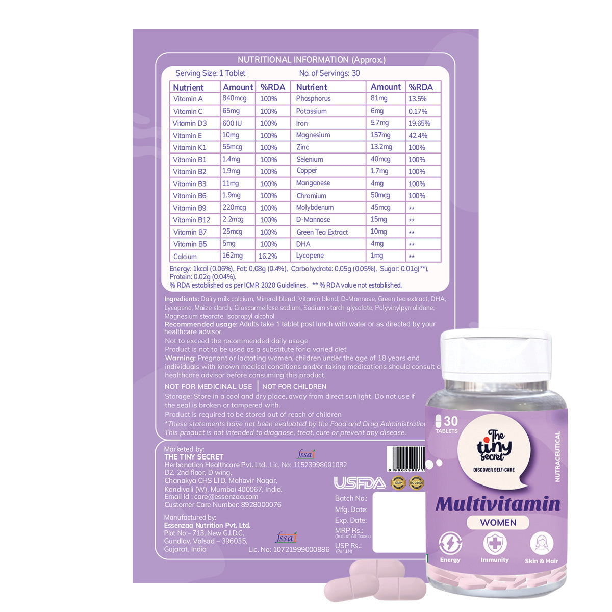 Multivitamin Tablets for Women | 30 Tablets | The Tiny Secret