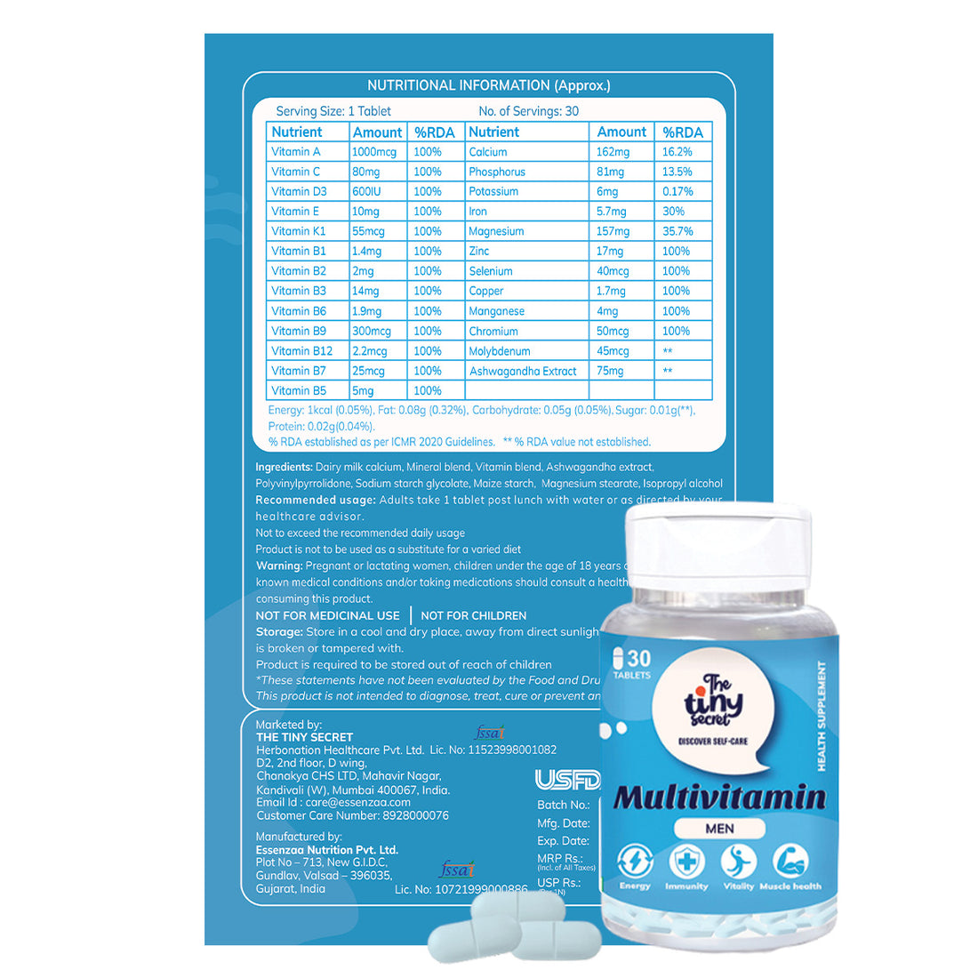 Multivitamin Tablets for Men | 30 Tablets | The Tiny Secret