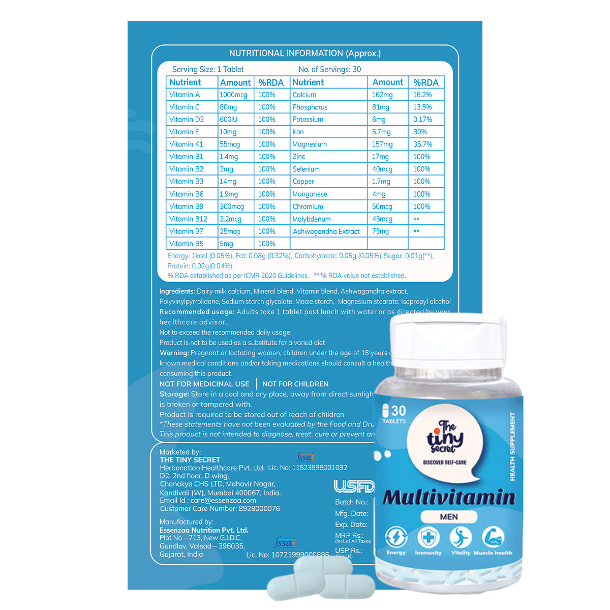 Multivitamin Tablets for Men | 30 Tablets | The Tiny Secret