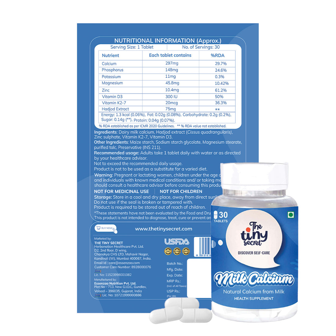 Milk Calcium Tablets | Natural Milk Calcium | The Tiny Secret