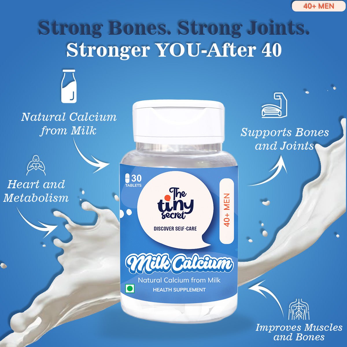Milk Calcium Tablets for 40+ Men| 30 Tablets | Pack of 1 - The Tiny Secret