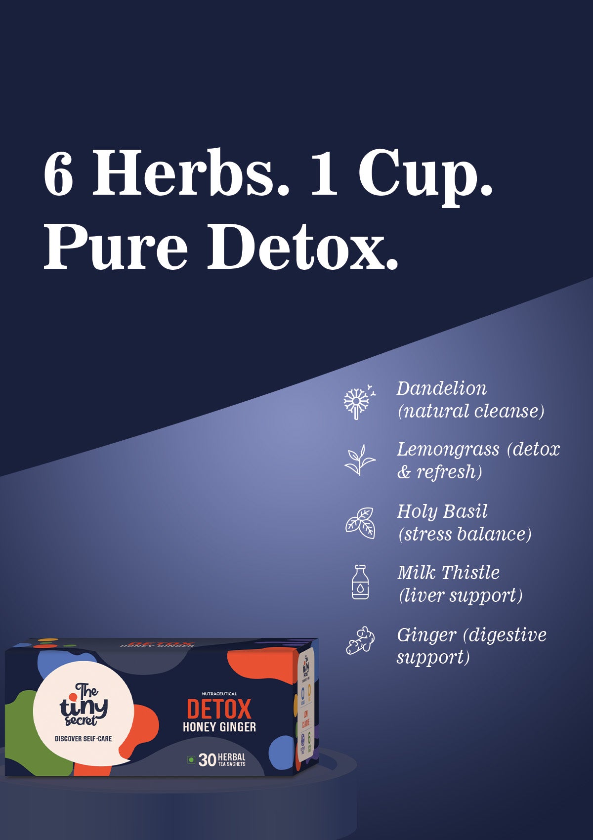 TTS Detox Tea | Honey Ginger Herbal Tea | 30 Sachets | 6 Super Herbs