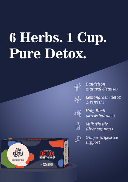 TTS Detox Tea | Honey Ginger Herbal Tea | 30 Sachets | 6 Super Herbs