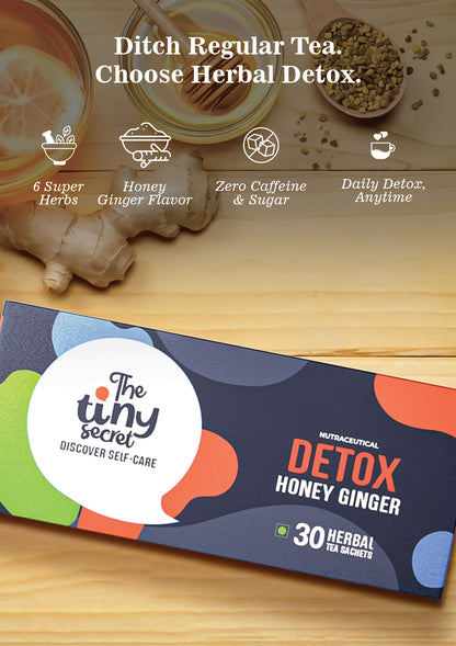 TTS Detox Tea | Honey Ginger Herbal Tea | 30 Sachets | 6 Super Herbs