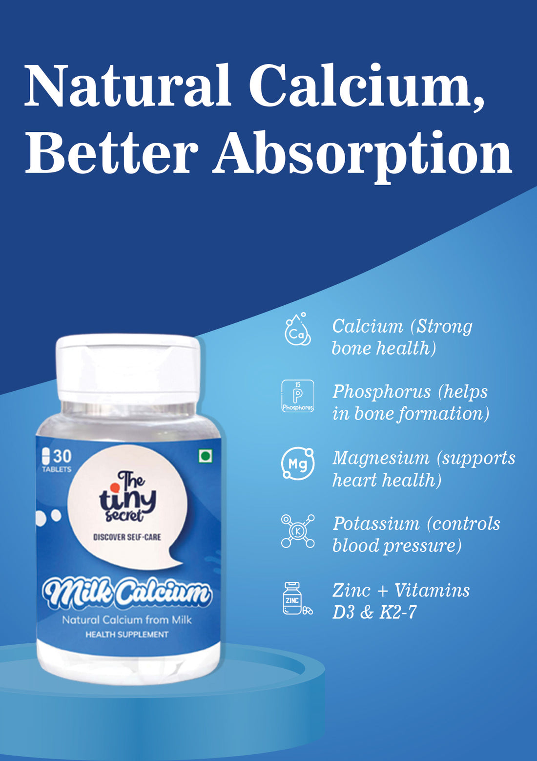 TTS Milk Calcium | Natural Milk Calcium Tablets | 30 Tablets | Bone, Joint &amp; Muscle Support