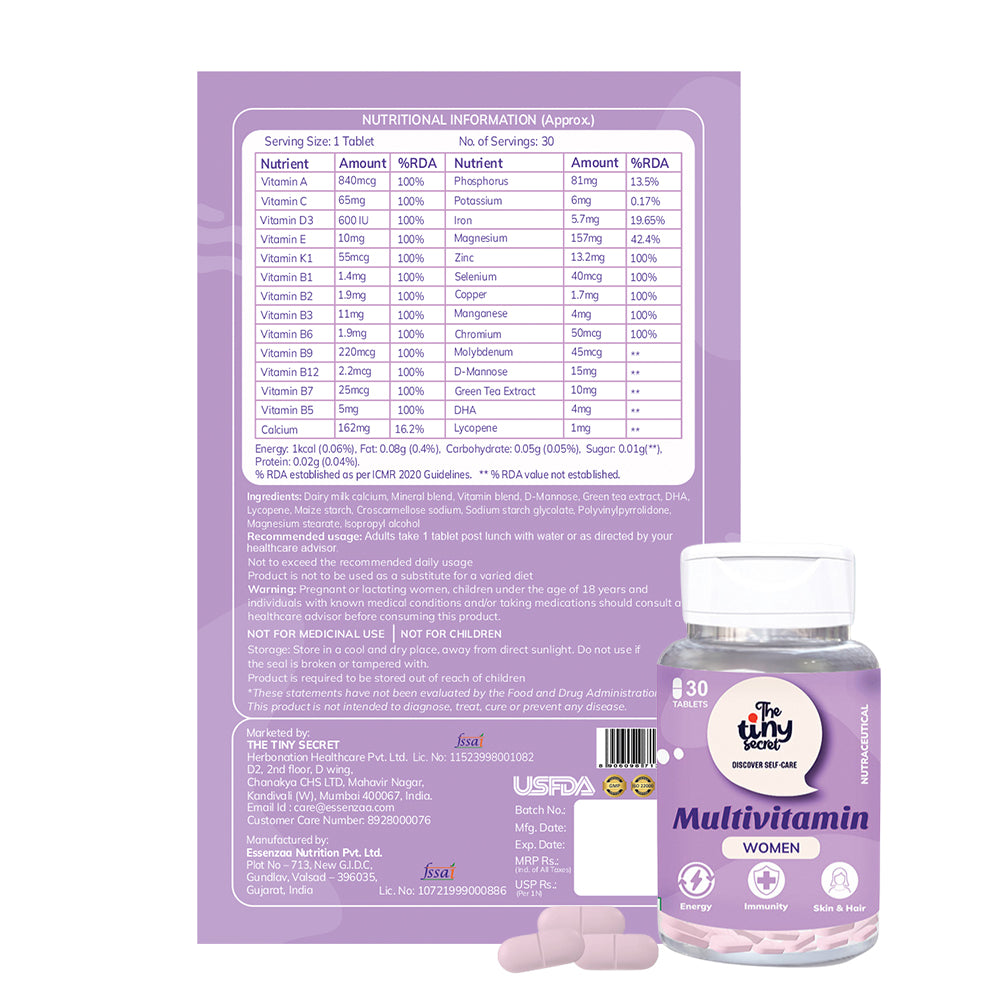 Multivitamin Tablets for Women | 30 Tablets | The Tiny Secret
