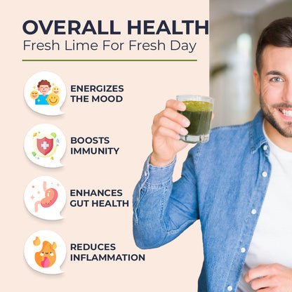 A man with a glass of drink in hand explaining the health benefits of The Tiny Secret&